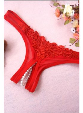 Rode G-String met Parels