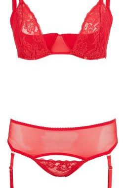 3 delige BH-Set Met Kwart Cups - Rood