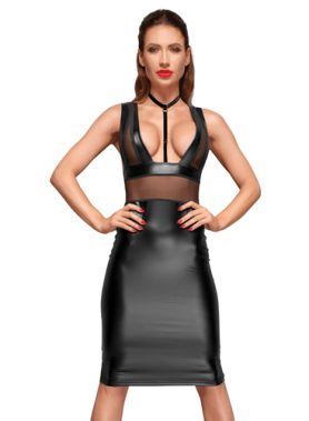 Wetlook Jurk Met Netstof Details