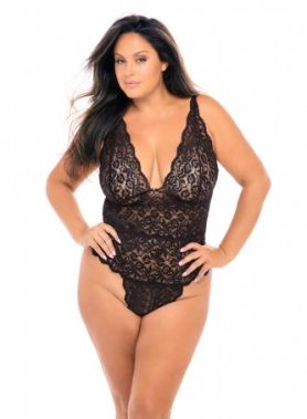Zwarte Kanten Body Met Decolleté - Curvy