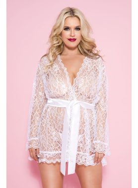 Plus Size Kanten Kimono - Wit