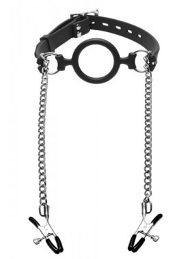 Mutiny Siliconen O-Ring Gag Met Tepelklemmen