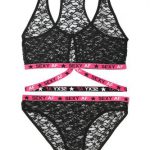 Kanten BH-Set Transparant -Zwart/Roze