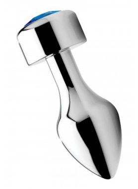 Aluminum Buttplug Met Blauw Kristal  - Groot