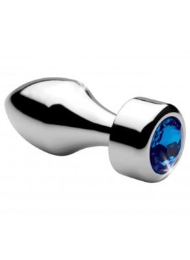 Aluminum Buttplug Met Blauw Kristal - Klein