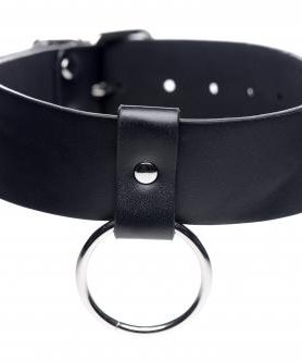 Zwarte Vegan Halsband Met Ring