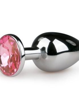 Metalen buttplug met roze steen - zilverkleurig
