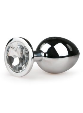 Metalen buttplug met transparante diamant - zilverkleurig