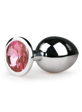 Metalen buttplug met roze kristal - zilverkleurig