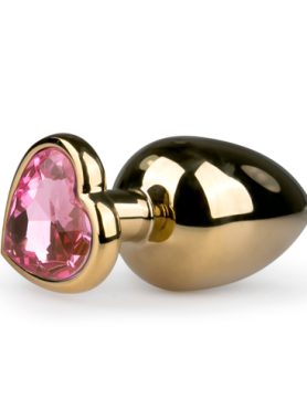 Metalen buttplug met roze hartje - goudkleurig