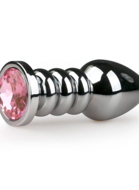 Zilverkleurige buttplug met roze steen