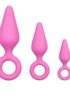 Roze buttplugs met trekring - setje