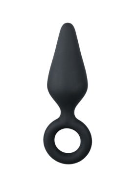 Zwarte buttplug met trekring - small