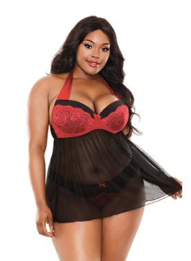 Sophia Halternek Babydoll - Zwart/Rood