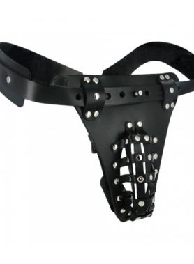 The Safety Net Leather Male Chastity Belt with Anal Plug Harness