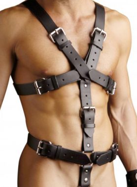 Lederen Bondageharnas Met Afneembare Cockring